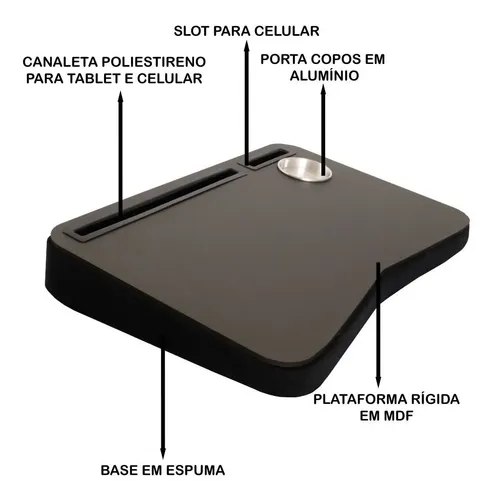 Mesa De Colo Para Laptop, Celular Tablet E Copo Base Espuma - miniatura 2