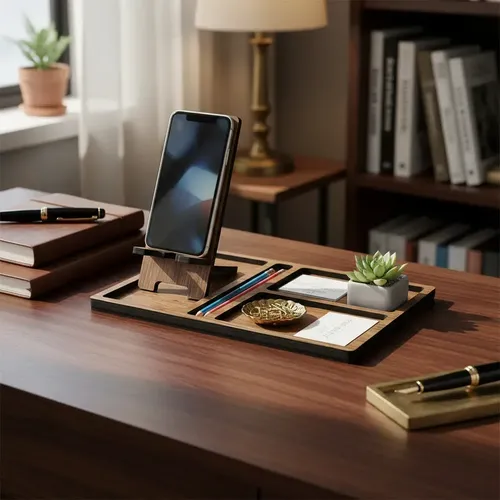 Porta Celular C/ Organizador De Mesa Freijó.casa Escritório - miniatura 6