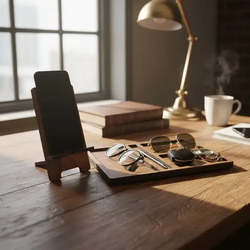 Organizador De Mesa Com Suporte Celular Removível. Freijó. - miniatura 3