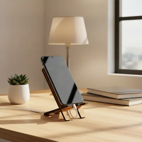 Suporte Celular Smartphone Mesa Padrão Freijó Com Passa Cabo - miniatura 2