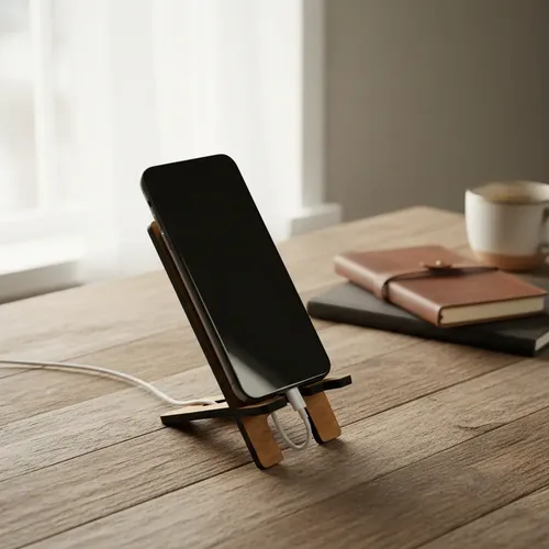 Suporte Celular Smartphone Mesa Padrão Freijó Com Passa Cabo - miniatura 4