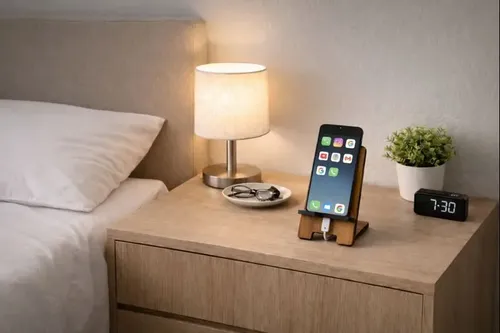 Suporte Celular Smartphone Mesa Padrão Freijó Com Passa Cabo - miniatura 5