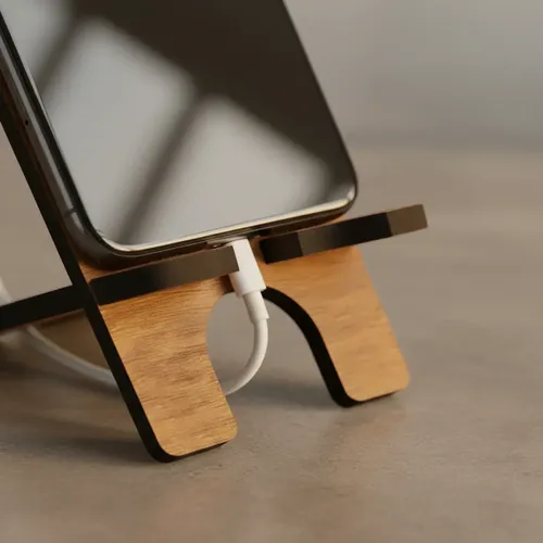 Suporte Celular Smartphone Mesa Padrão Freijó Com Passa Cabo - miniatura 6