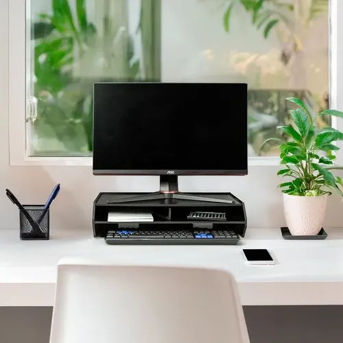 Suporte Monitor Elevado 2 Compartimentos. Organizador Mesa. - miniatura 3