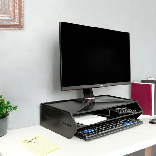Suporte Monitor Elevado 2 Compartimentos. Organizador Mesa. - miniatura 4