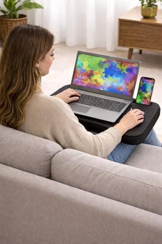 Mesa de Colo Suporte para Notebook Base em Espuma Corte Diagonal Canaleta para Celular e Tablet - miniatura 4