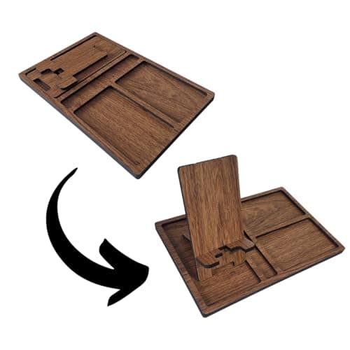 Organizador de Mesa com Suporte para Celular Removivel – Madeira Freijó – Organização para Escritório, Home Office e Quarto - miniatura 3