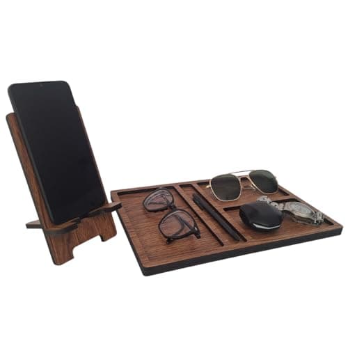 Organizador de Mesa com Suporte para Celular Removivel – Madeira Freijó – Organização para Escritório, Home Office e Quarto - miniatura 5