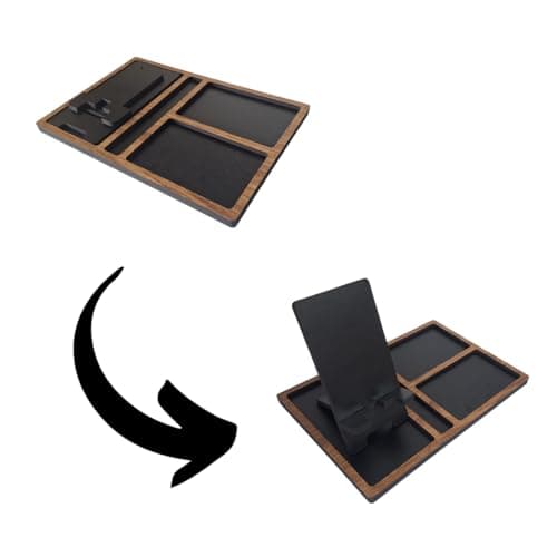 Porta Celular com Organizador Multifuncional – Design Ousado com Base Preta e Divisórias em Padrão Freijó – Compartimentos para Objetos do Dia a Dia - miniatura 4