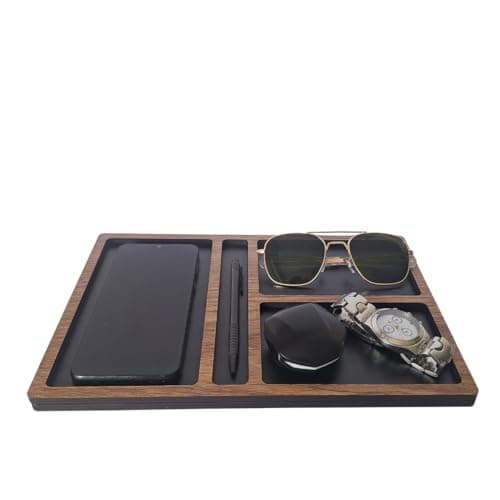 Porta Celular com Organizador Multifuncional – Design Ousado com Base Preta e Divisórias em Padrão Freijó – Compartimentos para Objetos do Dia a Dia - miniatura 7