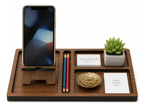 Porta Celular C/ Organizador De Mesa Freijó.casa Escritório Porta Celular C/ Organizador De Mesa Freijó.casa Escritório - Organizador IGLIZ
